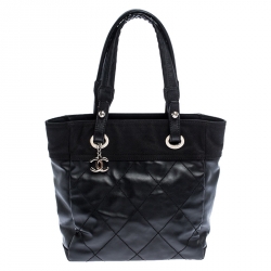 Pre Owned Chanel Black Quilted Coated Canvas Paris Biarritz Shopper Tote