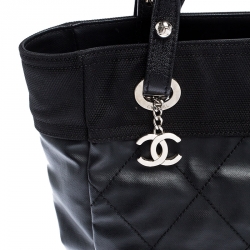 Pre Owned Chanel Black Quilted Coated Canvas Paris Biarritz Shopper Tote