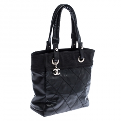 Pre Owned Chanel Black Quilted Coated Canvas Paris Biarritz Shopper Tote