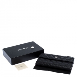 Pre Owned Chanel Black Caviar Leather Double Sided Long Classic Flap Wallet