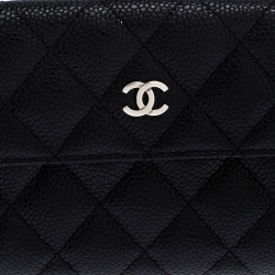 Pre Owned Chanel Black Caviar Leather Double Sided Long Classic Flap Wallet