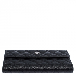Pre Owned Chanel Black Caviar Leather Double Sided Long Classic Flap Wallet