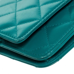 Chanel Turquoise Quilted Leather Flap WOC Clutch Bag