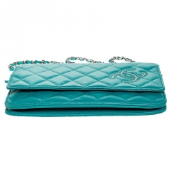 Chanel Turquoise Quilted Leather Flap WOC Clutch Bag