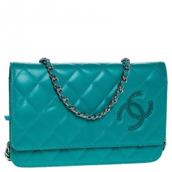 Chanel Turquoise Quilted Leather Flap WOC Clutch Bag