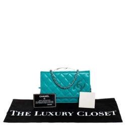 Chanel Turquoise Quilted Leather Flap WOC Clutch Bag