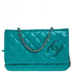 Chanel Turquoise Quilted Leather Flap WOC Clutch Bag Chanel