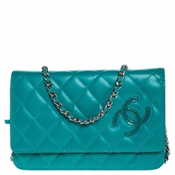 Chanel Turquoise Quilted Leather Flap WOC Clutch Bag