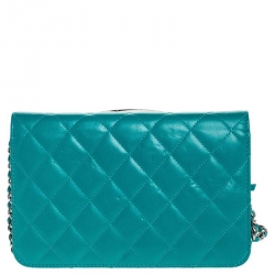 Chanel Turquoise Quilted Leather Flap WOC Clutch Bag