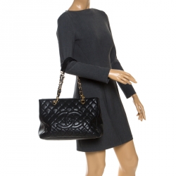 مملوكة مسبقًا حقيبة يد شوبر شانيل غراند جلد كافيار مبطن أسود