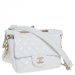 Pre Owned Chanel White Patent Leather and Lace Mini Kiss Lock Double Sided Bag