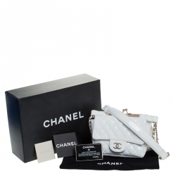 Pre Owned Chanel White Patent Leather and Lace Mini Kiss Lock Double Sided Bag