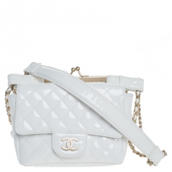 Chanel White Patent Leather and Lace Mini Kiss Lock Double Sided