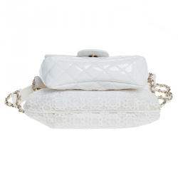 Pre Owned Chanel White Patent Leather and Lace Mini Kiss Lock Double Sided Bag
