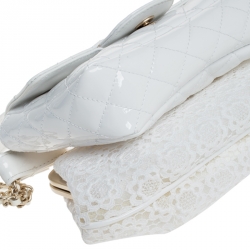Pre Owned Chanel White Patent Leather and Lace Mini Kiss Lock Double Sided Bag