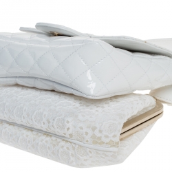 Pre Owned Chanel White Patent Leather and Lace Mini Kiss Lock Double Sided Bag