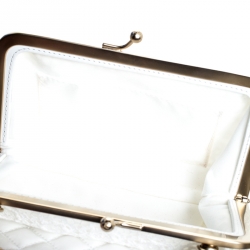 Pre Owned Chanel White Patent Leather and Lace Mini Kiss Lock Double Sided Bag