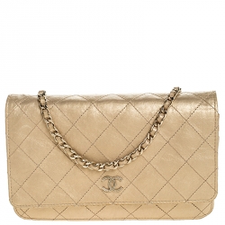 Chanel Gold Quilted Leather WOC Chain Clutch Bag Chanel