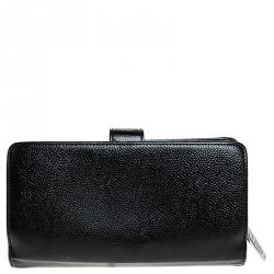 مملوكة مسبقًا محفظة شانيل CC بطيتين جلد سوداء طويلة