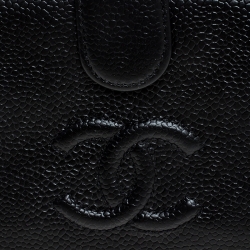 مملوكة مسبقًا محفظة شانيل CC بطيتين جلد سوداء طويلة