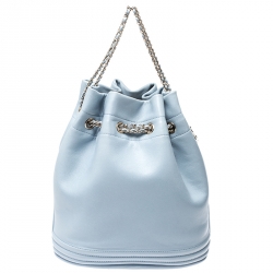 Pre Owned Chanel Light Blue Leather Chain Bucket Bag