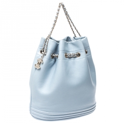 Pre Owned Chanel Light Blue Leather Chain Bucket Bag
