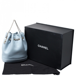 Pre Owned Chanel Light Blue Leather Chain Bucket Bag
