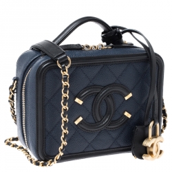 Pre Owned حقيبة شانيل CC فيليجري فايتي جلد أسود/ أزرق كحلي صغيرة مبطنة