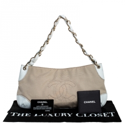 Pre Owned Chanel Beige/White Canvas Vintage Olsen Bag