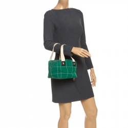 Pre Owned Chanel Green Chocolate Bar Stitch Canvas Boston Bag