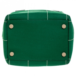 Pre Owned Chanel Green Chocolate Bar Stitch Canvas Boston Bag
