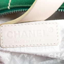 Pre Owned Chanel Green Chocolate Bar Stitch Canvas Boston Bag