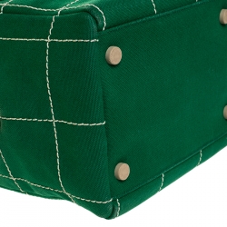 Pre Owned Chanel Green Chocolate Bar Stitch Canvas Boston Bag