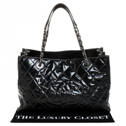 Pre Owned Chanel Black Quilted Crackled Glossy Leather Grand Shopper Tote