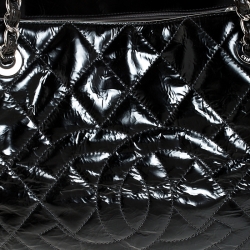 Pre Owned Chanel Black Quilted Crackled Glossy Leather Grand Shopper Tote