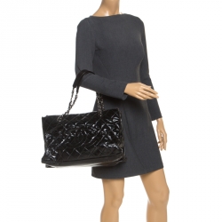 Pre Owned Chanel Black Quilted Crackled Glossy Leather Grand Shopper Tote