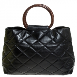 Pre Owned Chanel Black Quilted Leather Resin Ring Handle Bag