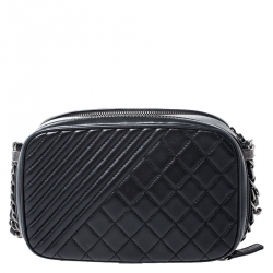 Pre Owned Chanel Black Quilted Leather Small Coco Boy Camera Case Shoulder Bag