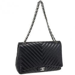 Chanel Black Quilted Leather Chevron Jumbo Flap Bag