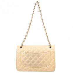 Pre Owned Chanel Beige Caviar Leather Jumbo Classic Flap Bag