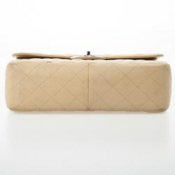 Pre Owned Chanel Beige Caviar Leather Jumbo Classic Flap Bag