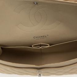 Pre Owned Chanel Beige Caviar Leather Jumbo Classic Flap Bag