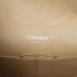 Pre Owned Chanel Beige Caviar Leather Jumbo Classic Flap Bag