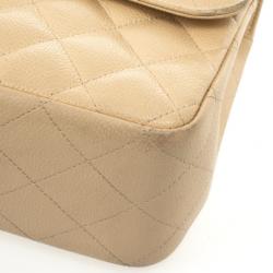 Pre Owned Chanel Beige Caviar Leather Jumbo Classic Flap Bag
