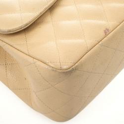 Pre Owned Chanel Beige Caviar Leather Jumbo Classic Flap Bag