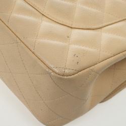 Pre Owned Chanel Beige Caviar Leather Jumbo Classic Flap Bag