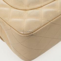Pre Owned Chanel Beige Caviar Leather Jumbo Classic Flap Bag