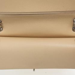 Pre Owned Chanel Beige Caviar Leather Jumbo Classic Flap Bag