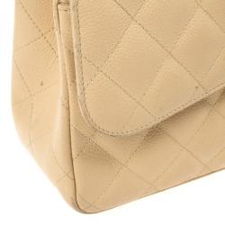 Pre Owned Chanel Beige Caviar Leather Jumbo Classic Flap Bag