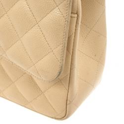 Pre Owned Chanel Beige Caviar Leather Jumbo Classic Flap Bag